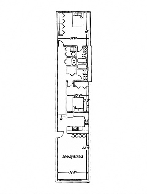 Floor plan for 2 beds, 2 baths, 1183 sqft